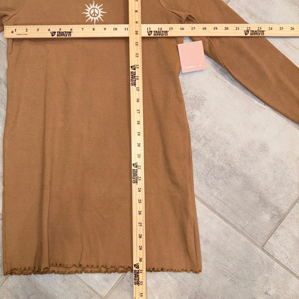 NWT O'Neill Kids XL Long Sleeve‎ Casual Dress Brown Sun Graphic Ribbed Hem Cute